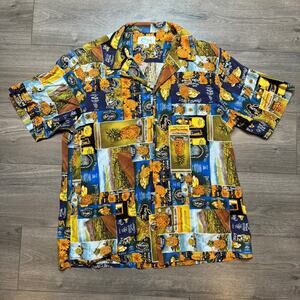 KoleKole Blue Yellow Pineapple Aloha Hawaiian Island Button Down Shirt Men's XL